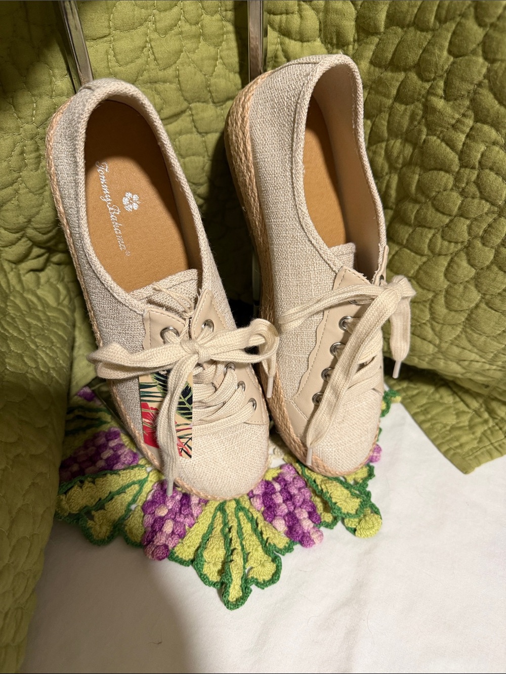 NWT - Tommy Bahama Beige Canvas Espadrille Sneakers with Tan Trim